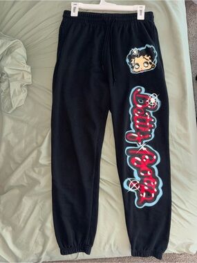 Betty Boop Black Joggers with Red & Blue Graphic